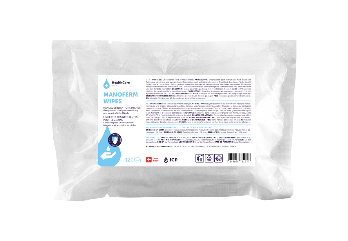 IC Products Manoferm Lingettes désinfectantes sans alcool
